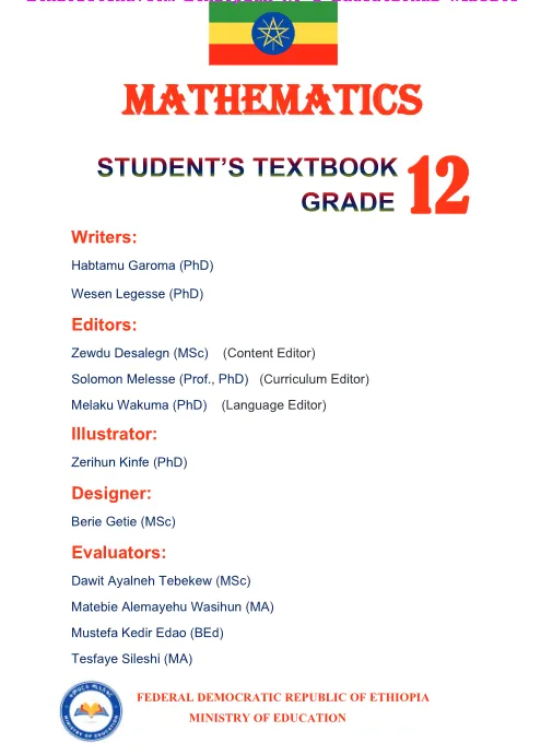 Download Ethiopian new Curriculum grade 12 mathematics Student Textbook PDF